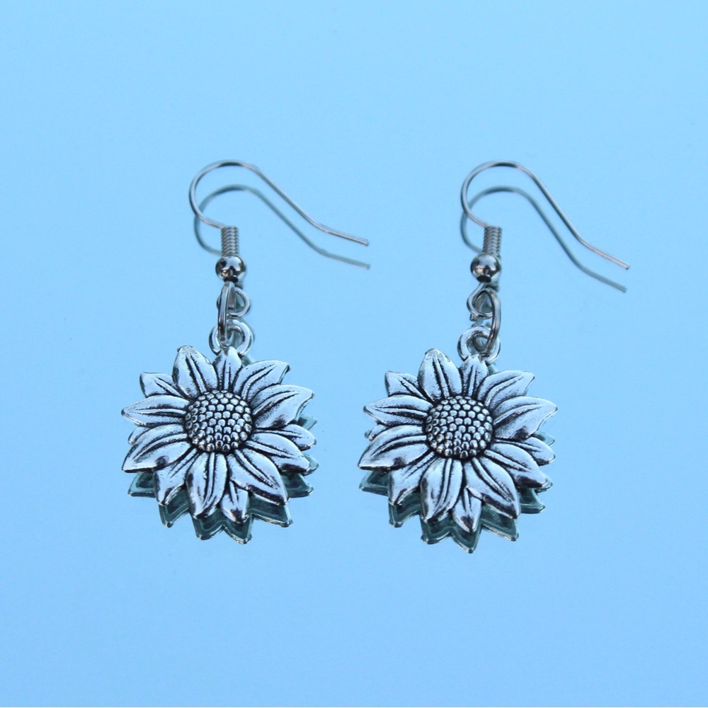 Silver Sunflower Earrings